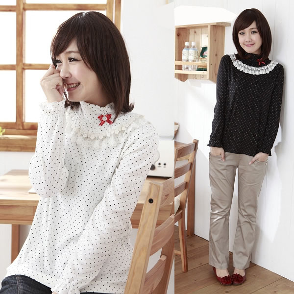 2012 spring maternity clothing basic shirt lace all-match basic shirt top polka dot 5815