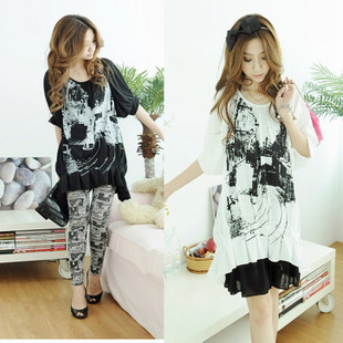 2012 spring maternity clothing irregular expansion bottom print maternity t-shirt maternity top