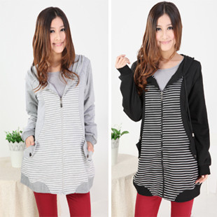 2012 spring maternity clothing maternity outerwear casual stripe maternity knitted zipper sweater maternity jersey top