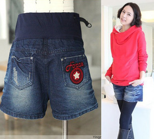 2012 spring maternity pants summer denim shorts spring and autumn belly pants maternity clothing 1836