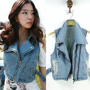 2012 spring motorcycle vest female localize turn-down collar denim vest denim vest outerwear