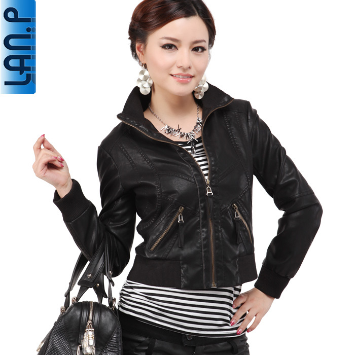 2012 spring outerwear women's motorcycle leather PU clothing plus size jacket female short design q-519