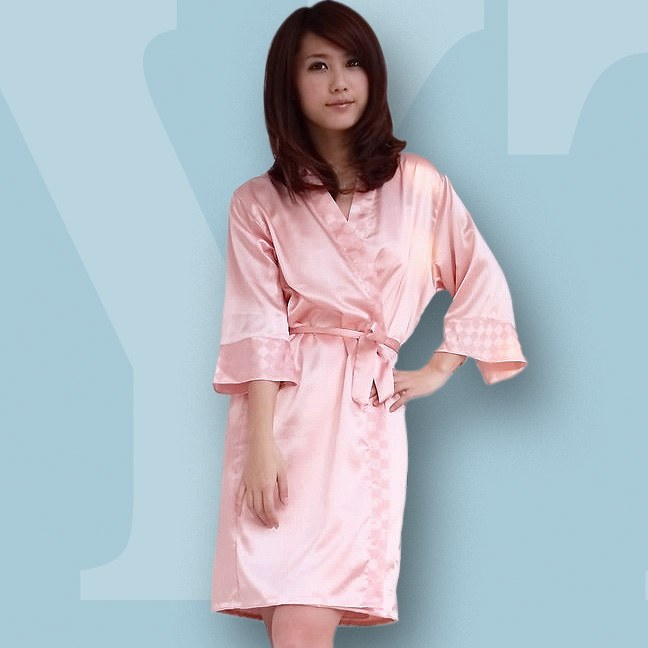 2012 spring plaid faux silk spaghetti strap nightgown robe sexy twinset sleepwear female (PJ001)