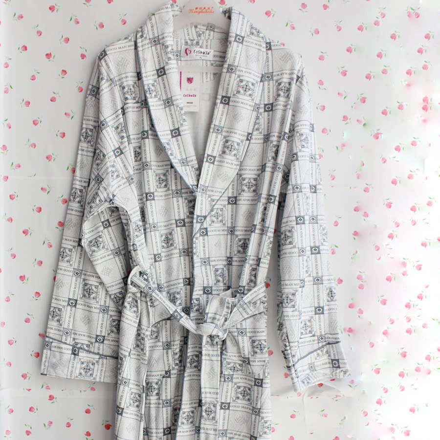 2012 spring plus size male sleepwear 100% cotton plaid long-sleeve robe bathrobes male lounge male sleepwear robe