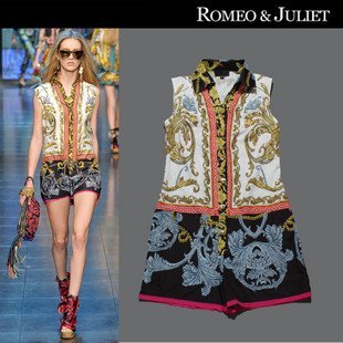 2012 spring printed pure silk Rompers for women union suit shorts and shirt free shipping D5874 new arrival