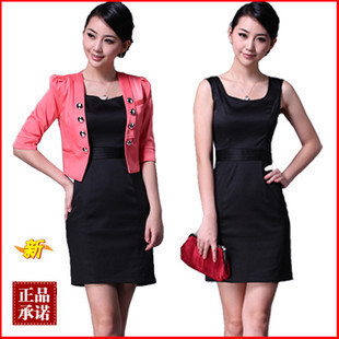 2012 spring professional women's ol set elegant slim white collar twinset one-piece dress skirt