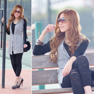 2012 spring q021 women's rabbit wool knitted long design waistcoat no button lacing