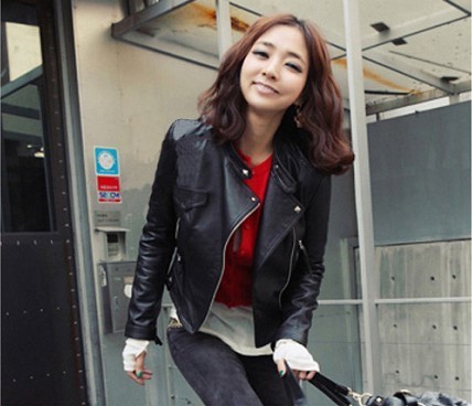 2012 spring short design PU clothing outerwear motorcycle rivet leather clothing female stand collar slim jacket