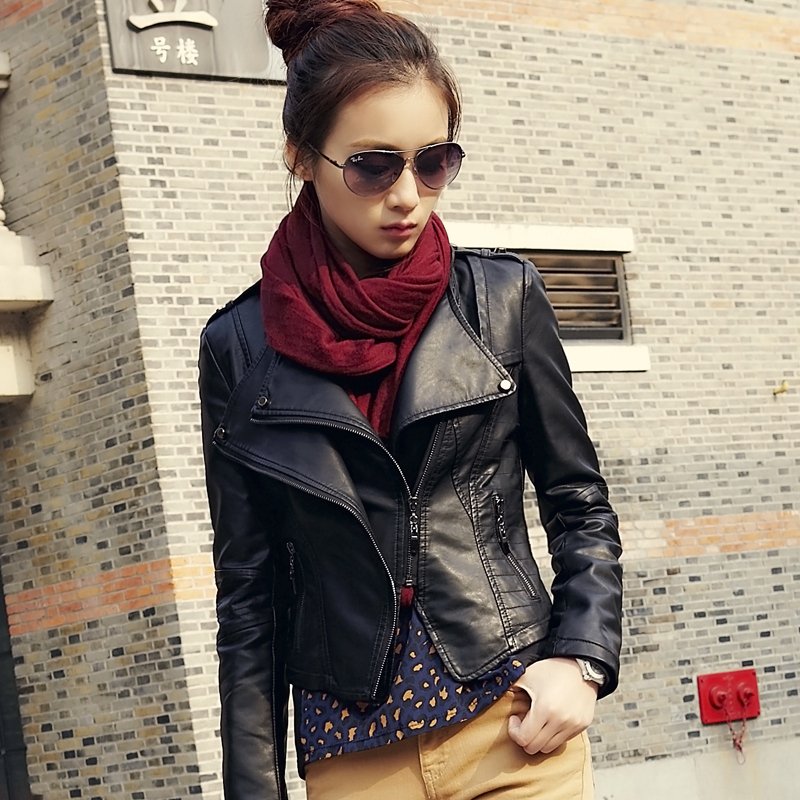 2012 spring short design stand collar slim leather clothing female motorcycle jacket PU outerwear