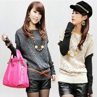 2012 spring slit neckline batwing sleeve wavy cutout all-match rabbit fur rabbit hair sweater