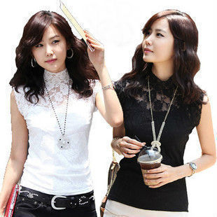 2012 spring stand collar lace basic shirt mini modal spaghetti strap lace shirt elegant twinset