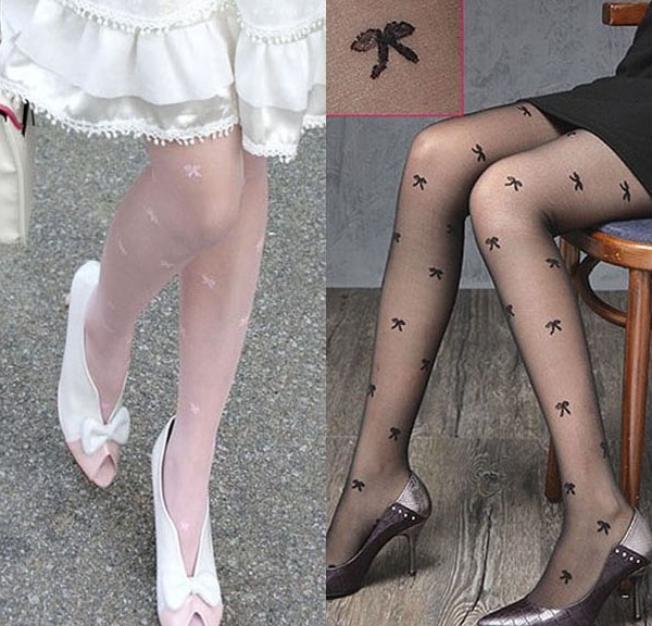 2012 spring summer fashion bow white pantyhose Core-spun Yarn stockings