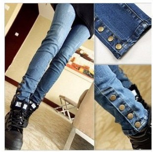 2012 spring tight pencil pants blue clutch little scratches fashion jeans female