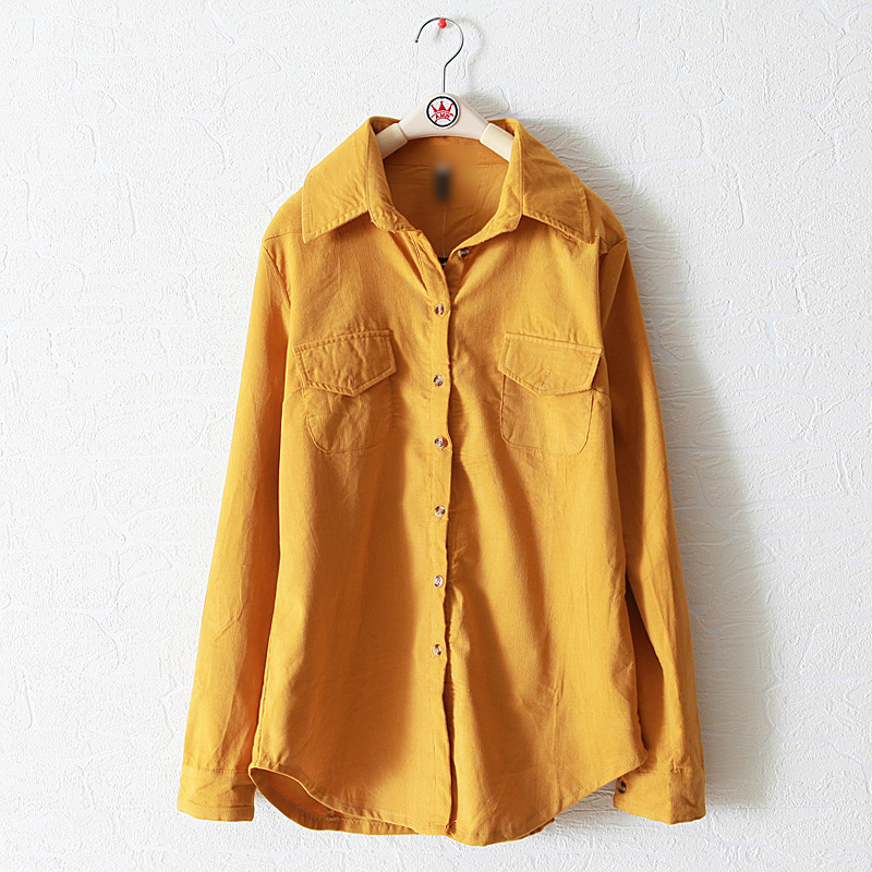 2012 spring turn-down collar slim long-sleeve medium-long solid color corduroy shirt female wc954