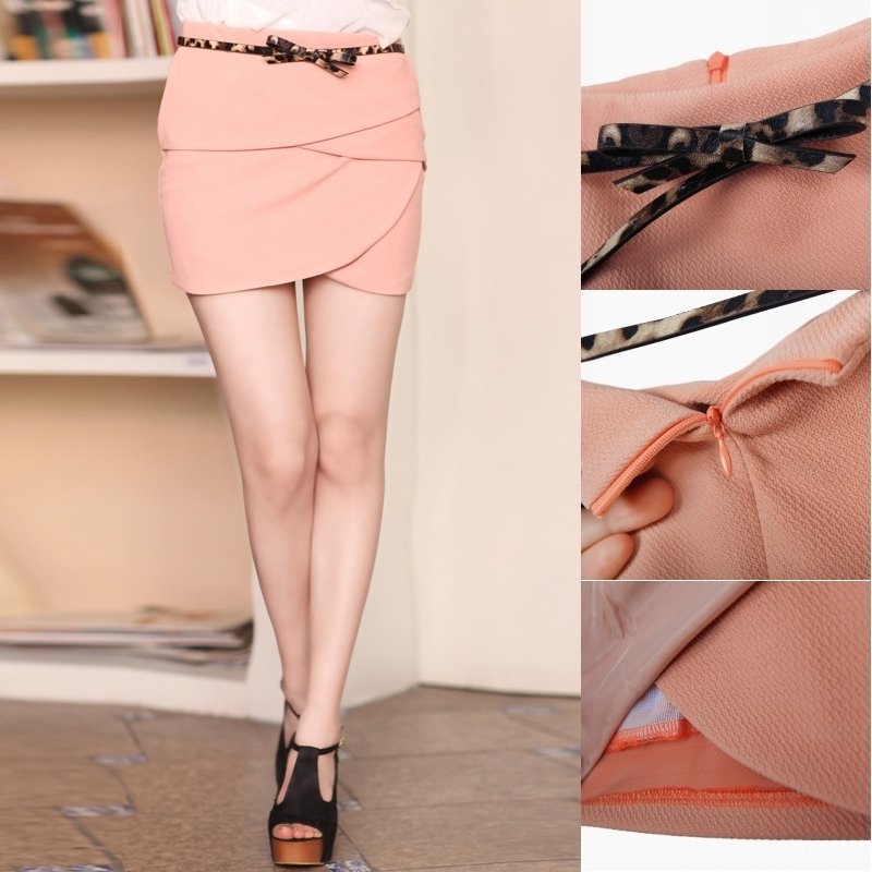 2012 spring unique midsweet slim hip pink bust skirt short skirt leopard print leather belt