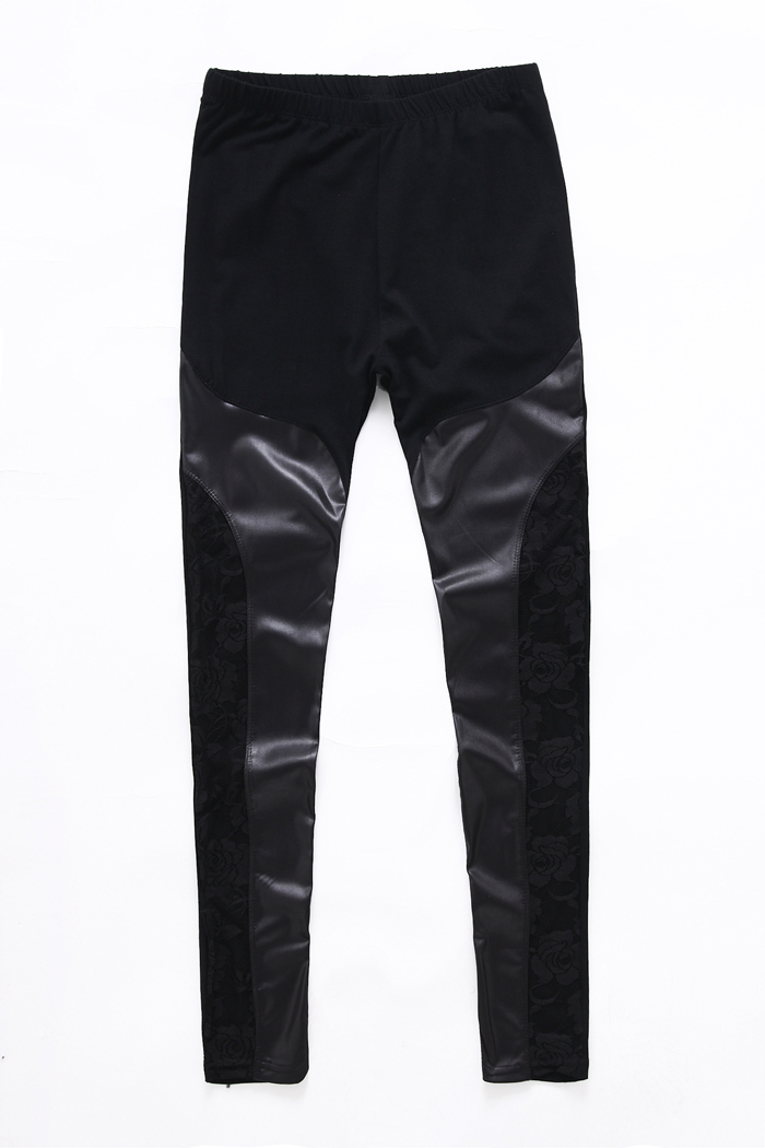 2012 spring women's black faux leather print legging women's fashion slim legging