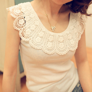 2012 spring women's crochet o-neck basic vest turn-down collar vest