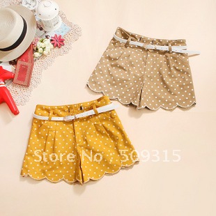 2012 spring women's dot wave edge belt shorts female pure sweet women's free shipping