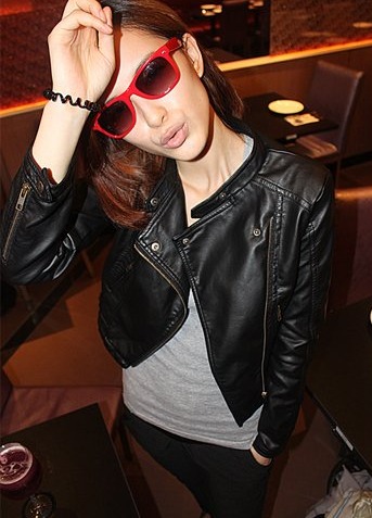 2012 spring women's fashion cool motorcycle leather clothing outerwear short design leather clothing leather jacket