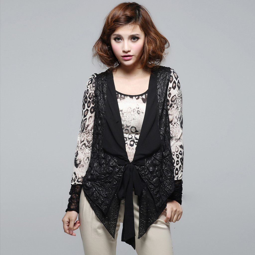 2012 spring women's fashion slim chiffon short design lacing rhinestones small vest female