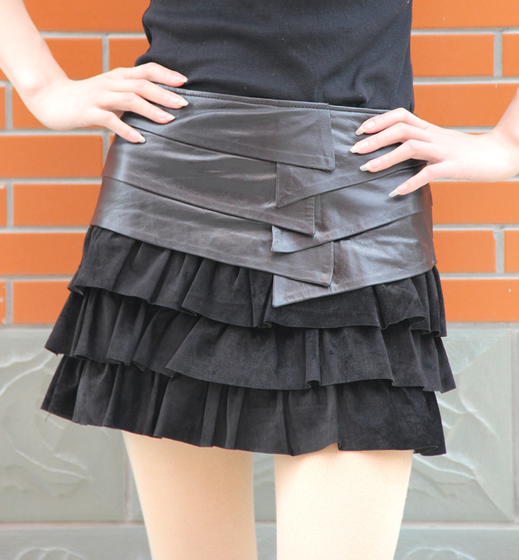 2012 spring women's genuine leather short skirt ruffle leather skirt sheepskin short skirt