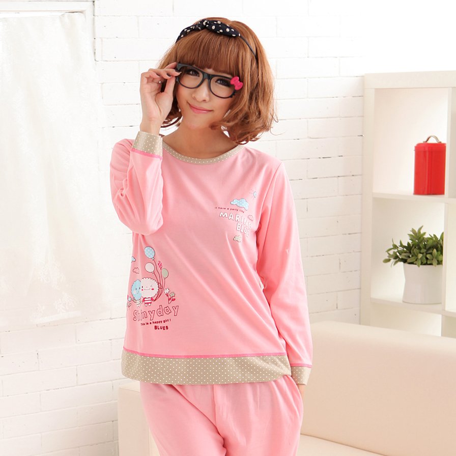 2012 spring women's knitted cotton lounge cartoon seven earners print long-sleeve sleep set