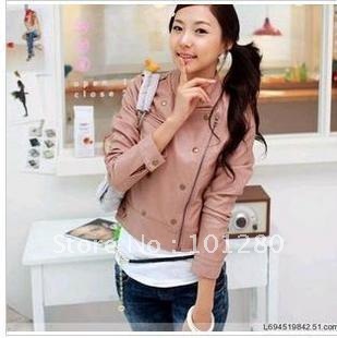 2012 spring women's leather jacket long-sleeve slim motorcycle pink women's small leather clothing outerwear 550