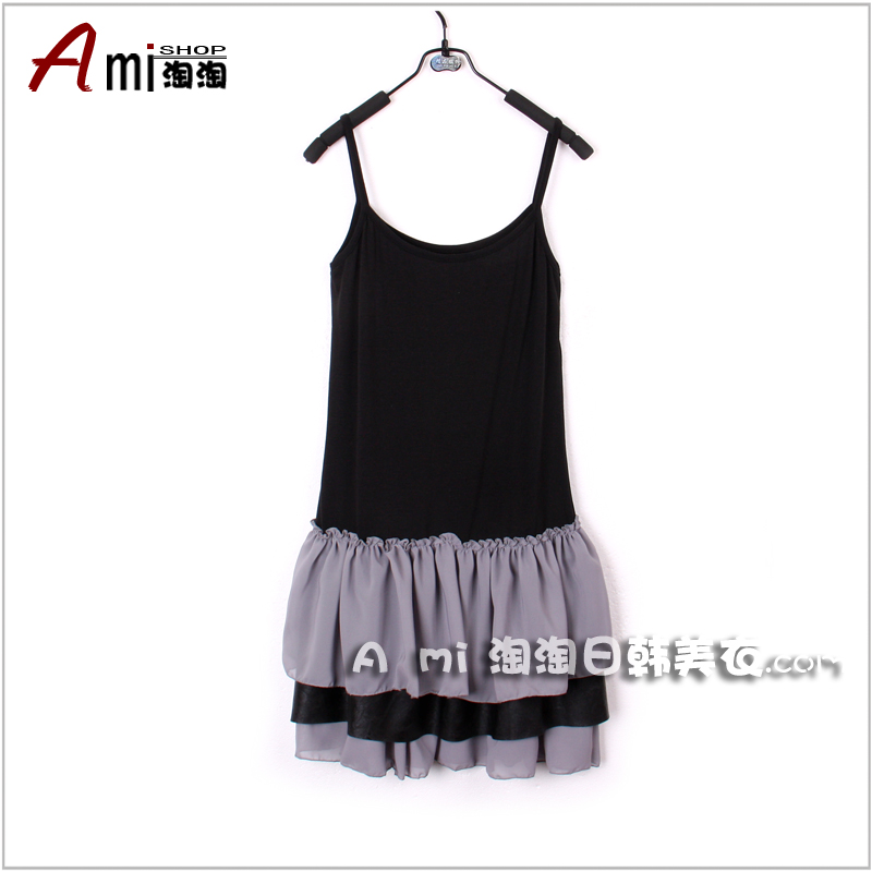 2012 spring women's leather patchwork sweep basic suspender skirt slip basic skirt gq02