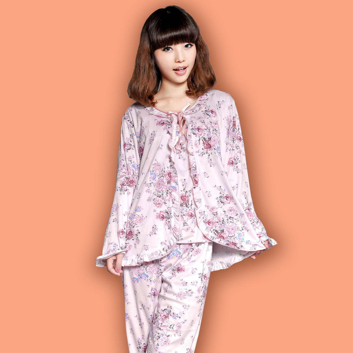 2012 spring women's long-sleeve 100% cotton sleepwear set 100% cotton lounge (PJ001)