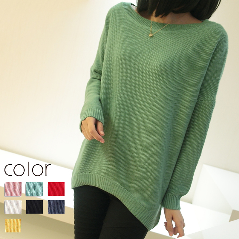 2012 spring women's low-high loose o-neck long-sleeve pullover sweater wx1322