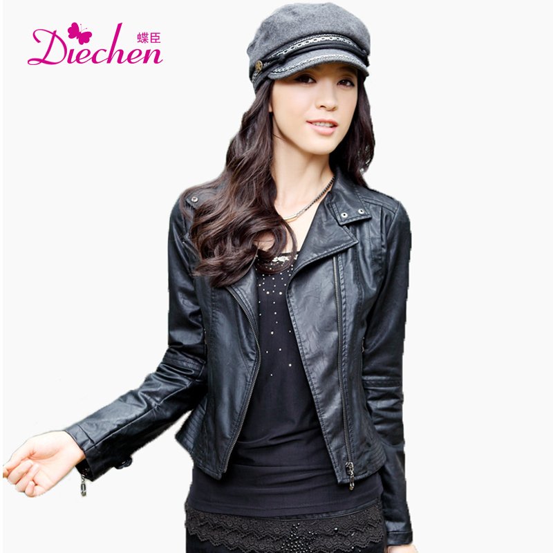 2012 spring women's motorcycle leather jacket PU clothing short design women's leather clothing outerwear