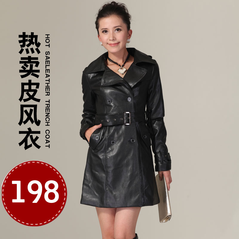 2012 spring women's ol fashion leather trench slim medium-long outerwear women's leather clothing