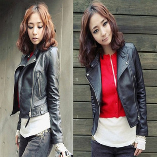 2012 spring women's short slim leather motorcycle clothing outerwear