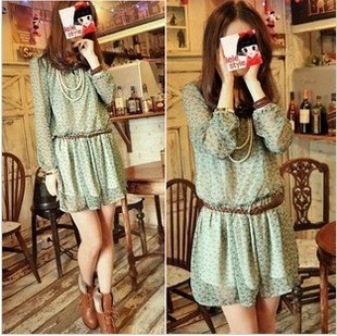 2012 spring women's slim polka dot lace long-sleeve chiffon one-piece dress