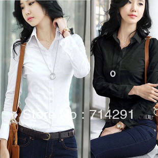 2012 spring women's slim waist white shirt women's long-sleeve female ol shirt