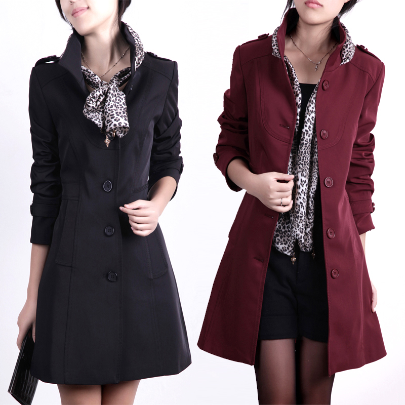 2012 spring women's trench plus size slim stand collar medium-long outerwear silk scarf