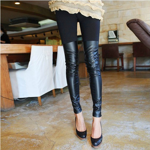 2012 spring women's unique leather patchwork legging stockings leather pants 110