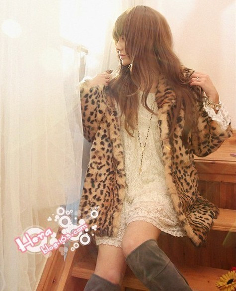 2012 spring women's vivi , lena sexy fluffy leopard print hooded fur coat