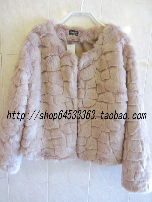 2012 stone pattern o-neck faux fur short jacket