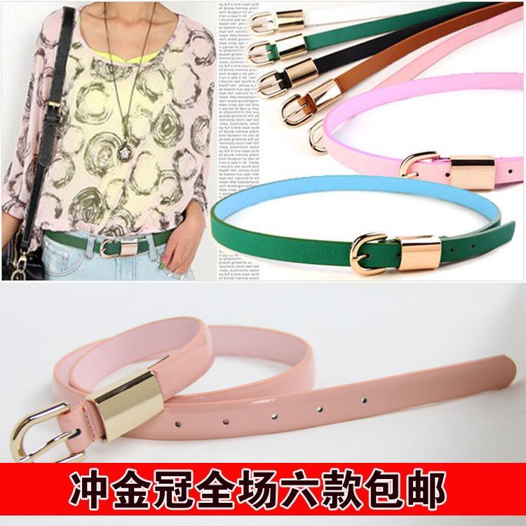 2012 strap japanned leather women's belt mirror pin buckle thin belt