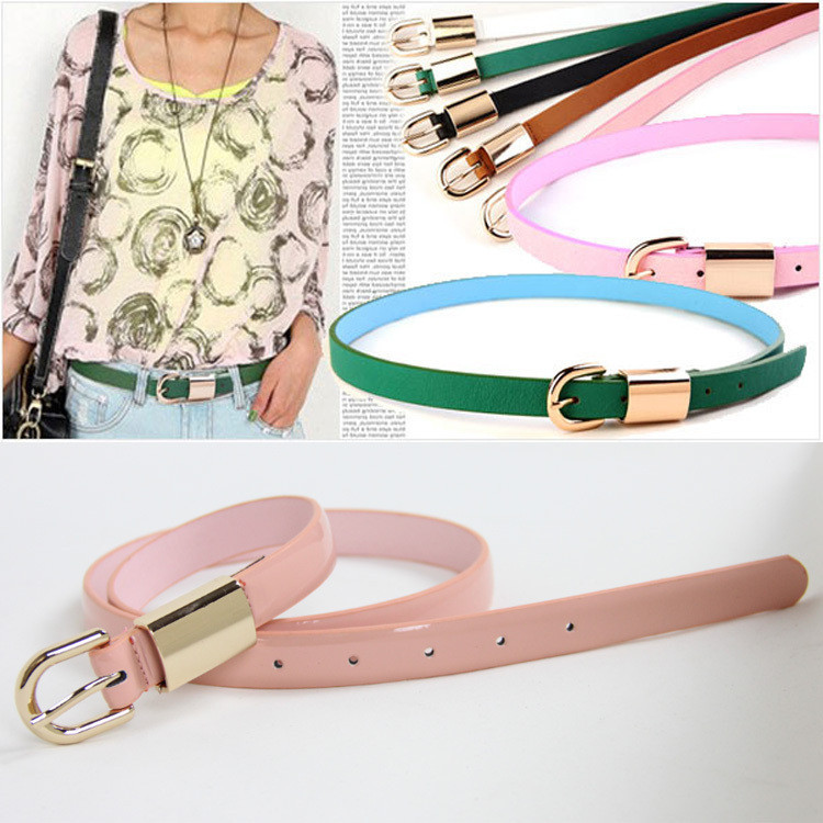 2012 strap japanned leather women's belt mirror pin buckle thin belt