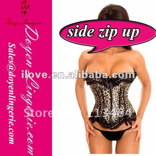 2012 Strapless Leopard Gothic Satin Sexy Daisy Slimming Corset With Panties