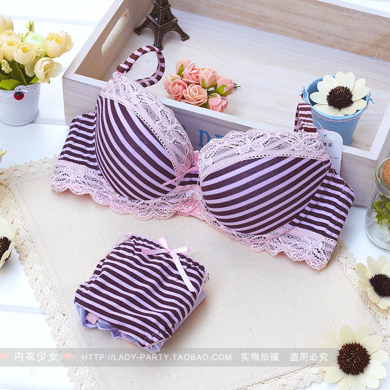 2012 stripe lace decoration bra set underwear set n016