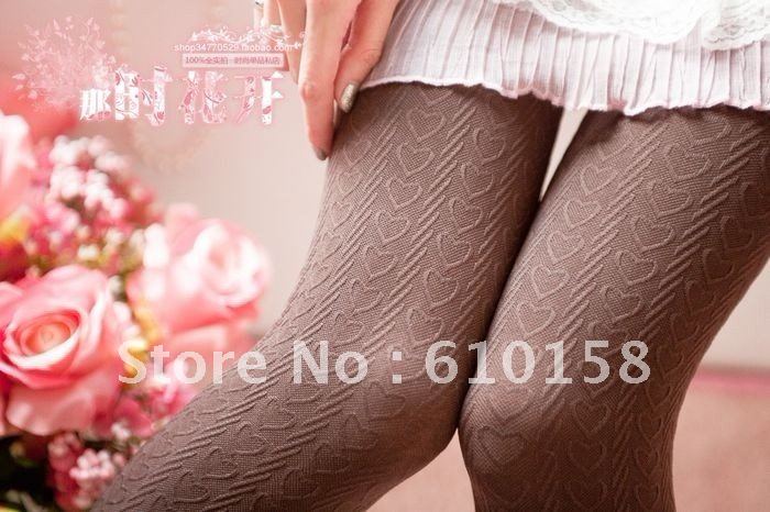 2012 Stylish Love Heart Cotton Opaque Seamless Sexy Tights Leggings / Spring & Autumn Stocking Pantyhose 10pcs/lot 5 Candy Color