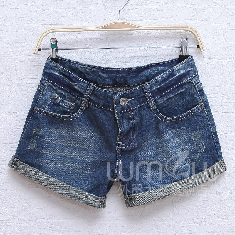 2012 summer all-match water wash wearing white scratches brief slim denim female shorts wd783