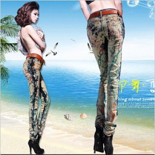 2012 Summer/Autumn Designer Jeans Colorful Drawing Graffiti Water Pencil Jeans