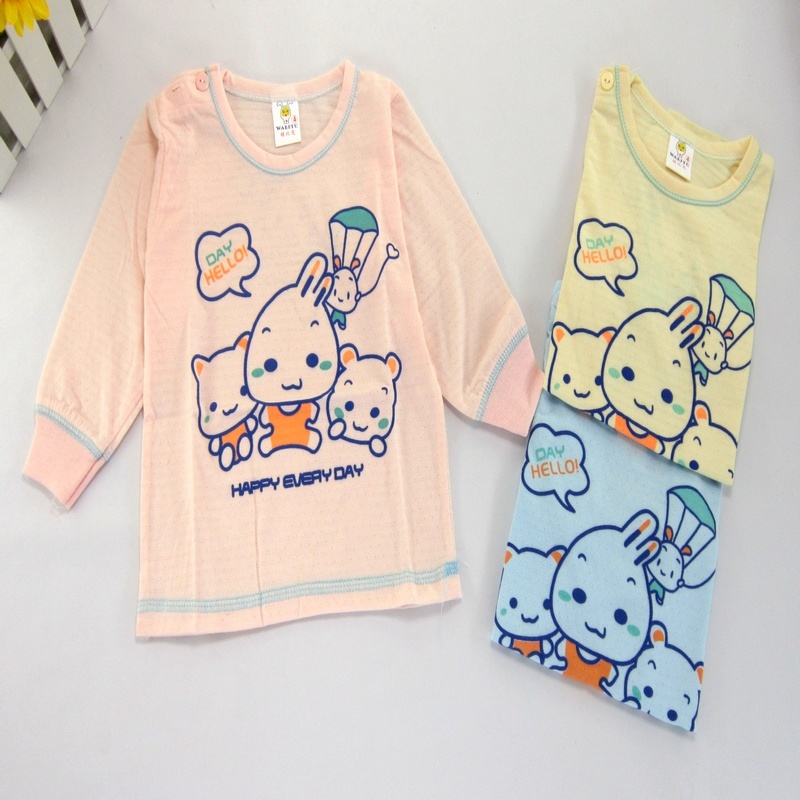 2012 summer baby long-sleeve button child underwear 100% cotton bamboo fibre breathable baby sleepwear