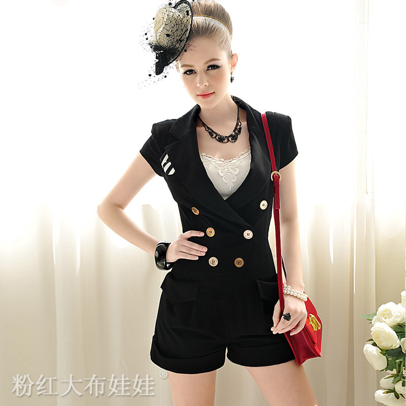 2012 summer Black turn-down collar women's one piece shorts