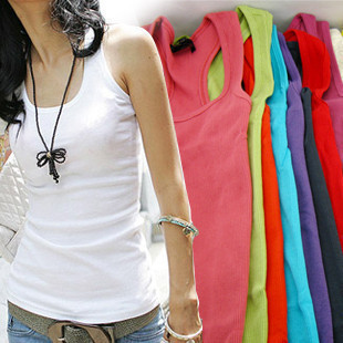 2012 summer candy color long design sleeveless spaghetti strap tank top summer women's basic vest 372 free shipping