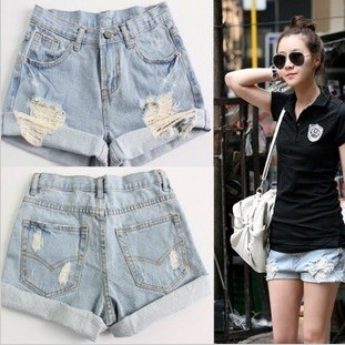 2012 summer denim shorts female loose pants hole shorts plus size available